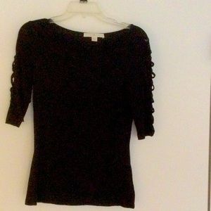 Boston Proper black tunic open weave sleeves